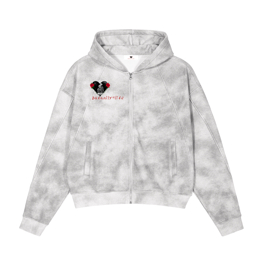 Dirty Washed Zip-Up Fleece Hoodie